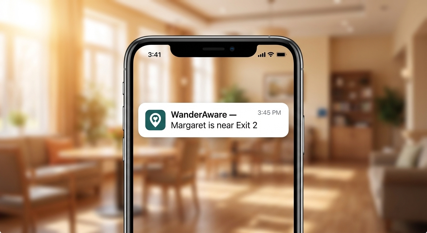 WanderAware staff alert on mobile phone